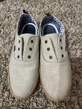 Ben Sherman Beige Canvas Slip-On Loafers with Jute Trim